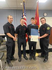 Left to Right Captain Dan Brooks, FF Jackson Tracey, FF Austin Tracey, FF Joshua Tracey